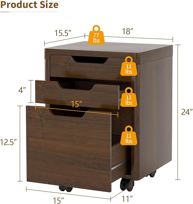 Giantex 3 Drawer Mobile File Cabinet Rolling Cabinets Filler with Lockable Casters, Vertical Deep Storage Filing Cabinet for Home & Office Printer Stand