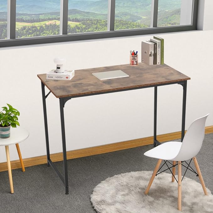 BLKMTY Computer Desk 39" Home Study Desk Office Workstation Large Writing Desks Modern Simple Style PC Table Easy Assembly Computer Table Industrial Style Wood Metal Frame, Vintage