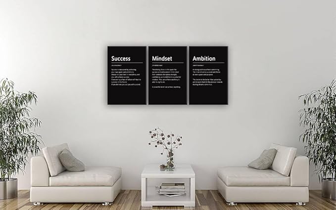 WYJZDZQ8 Success Mindset Ambition Noun Canvas Wall Art Motivational 3 Panel Quotes Poster and Print Inspirational Picture Artwork for Living Room Office Home Decor Framed Ready to Hang[72''Wx 36''H]