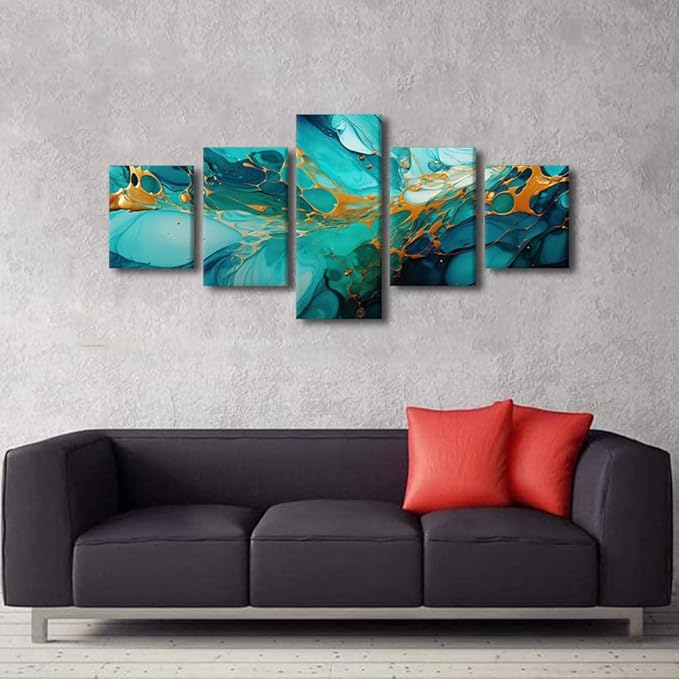 Canvas Wall Art Decor for Men 5 Panel Abstract Canvas Art Seawater and Sediment Abstract Poster Prints on Canvas for Native Americans Living Room Home Decor Stretched Framed Ready to Hang 50x24 in