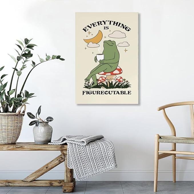 Balsuka Everything Is Figureoutable Motivational Wall Art Funny Frog Coffee Inspirational Poster Positive Quote Daily Reminder Canvas Print Affirmation Wall Decor for Home Office 8x12inch Unframed