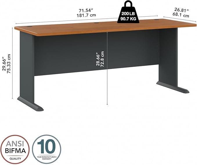 Bush Business Furniture Series A 72W Desk in Natural Cherry and Slate, Large Workstation for Home or Professional Workspace, Desktop Solution for Office Use