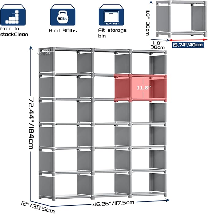 Mavivegue Book Shelf, 18 Cube Storage Organizer, DIY Bookcase, Metal Cube Bookshelf, Cubbies Closet Storage Organizer Shelves for Bedroom,Living Room,Home,Office