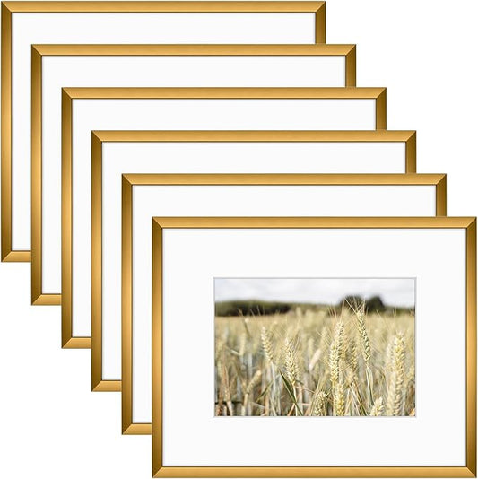 Golden State Art, Gallery Wall Frame Set of 6 - Bronze 8x10 Aluminum Photo Frames with Mat for 5x7 Pictures - 8 x 10 inch Metal Frame with Real Glass Cover - Elegant Home or Office Decor