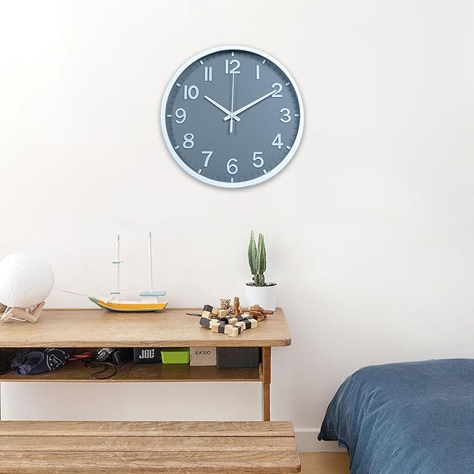 Wall Clocks Battery Operated 14 inch Modern Wall Clock,Silent Non Ticking Wall Clock for Living Room Bedroom Kitchen Office Classroom Decor (Wood Grain Yellow White)