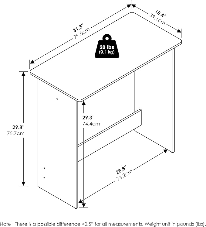 Furinno Simplistic Small Desk, 31.3" Wide Computer Desk, Office Desk with Roundedecorners, Writing Desk, for Home Office, Black Espresso