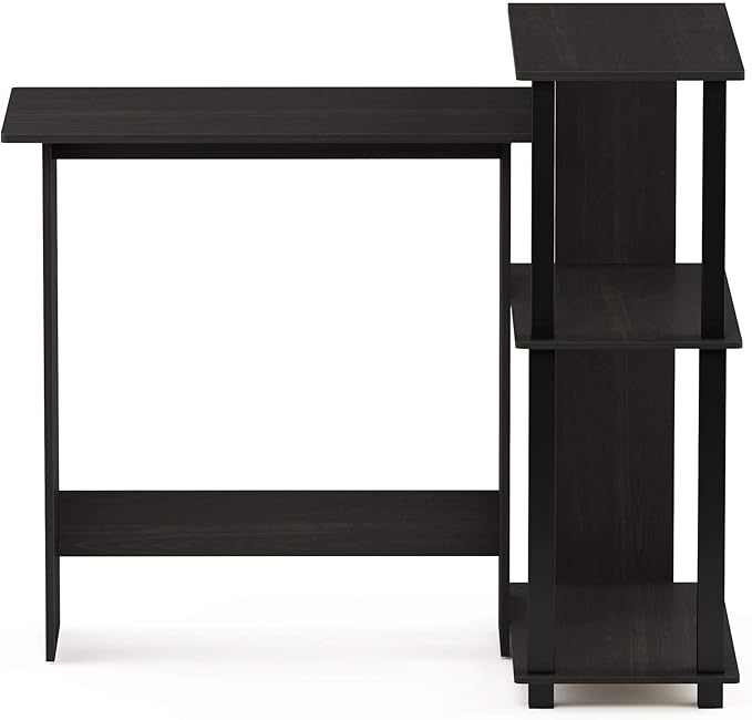 Furinno Abbott Corner Computer Desk with Bookshelf, Espresso/Black