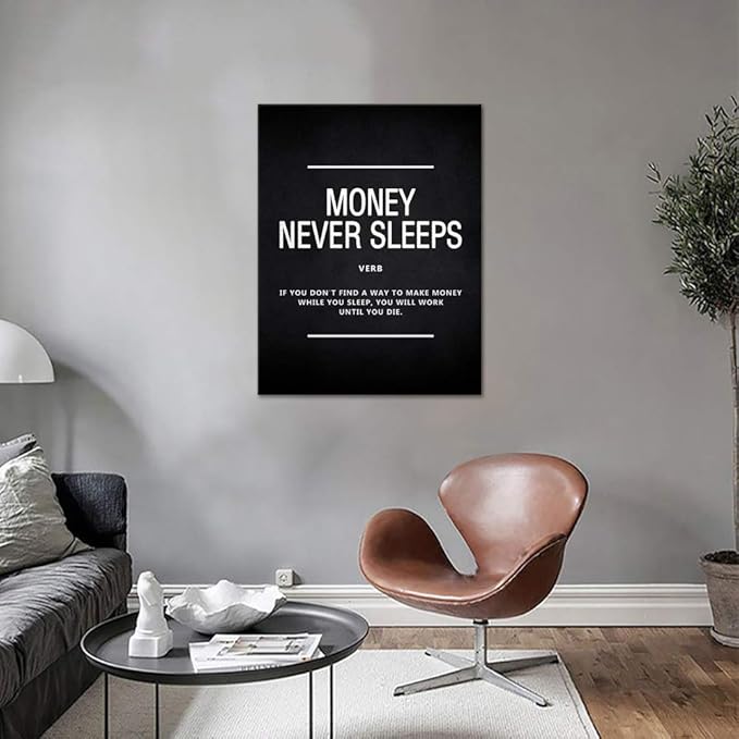 Yatsen Bridge Motivational Wall Art Money Never Sleeps Inspiring Painting Prints on Canvas Inspirational Entrepreneur Quotes Posters for Office Home 28" W x 44" H