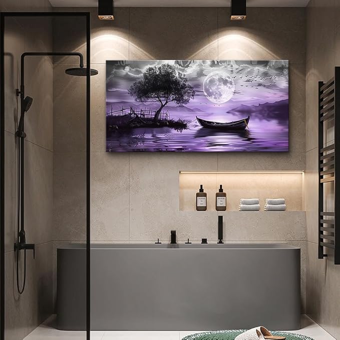 hyidecorart Large Wall Art For Living Room Canvas Wall Decor For Bedroom Office Decoration Black And White Wall Paintings Purple Scenery Abstract Pictures Canvas Prints Artwork Home Decor 48" x 24"