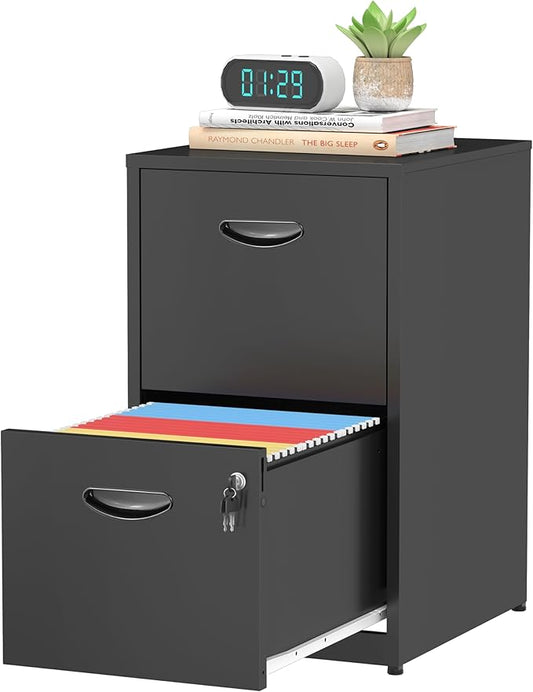 2 Drawer File Cabinet with Lock,Black Small Filing Cabinet for Home Office, Metal Vertical File Under Desk Cabinets for A4/Letter,Assembly Required