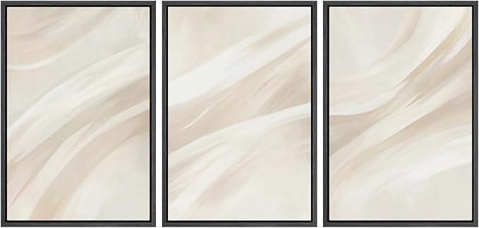 SIGNWIN Framed Canvas Print Wall Art Set Abstract Beige Flow Neutral Brushstroke Illustrations Modern Art Decorative Boho Relax/Zen Nordic for Living Room, Bedroom, Office - 16"x24"x3 Black