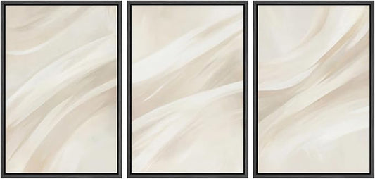 SIGNWIN Framed Canvas Print Wall Art Set Abstract Beige Flow Neutral Brushstroke Illustrations Modern Art Decorative Boho Relax/Zen Nordic for Living Room, Bedroom, Office - 16"x24"x3 Black