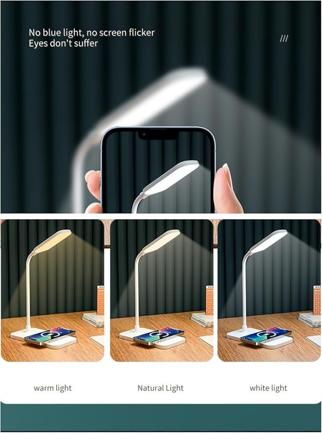2PCS LED Desk Lamps, Table Lamp, Night Stand Light for Home, 3 Lighting Modes, Wireless Fast Charging, Desk Light Touch Control with Adjustable Gooseneck for Reading