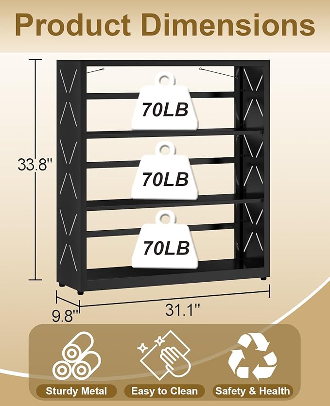 Small Bookshelf, 3-Tier Metal Adjustable Bookcase with Anti-Tip Kit & Leveling Feet, Black Book Shelves Modern for Bedroom, Kitchen, Garage, Home Office