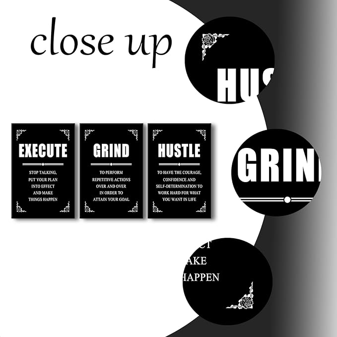 Execute Grind Hustle Inspirational Canvas Wall Art Entrepreneur Positive Quotes Poster Print Motivational Office Wall Decor Suitable for Bedroom Gym Living Room Stretched and Framed [48''Hx24''W]