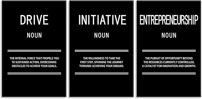 Entrepreneurship Initiative Drive 3 Panel Inspirational Canvas Wall Art for Office Motivational Leadership Print Poster Painting Modern Inspiring Artwork for Home Living Room Wall Decor[48''Wx 24''H]