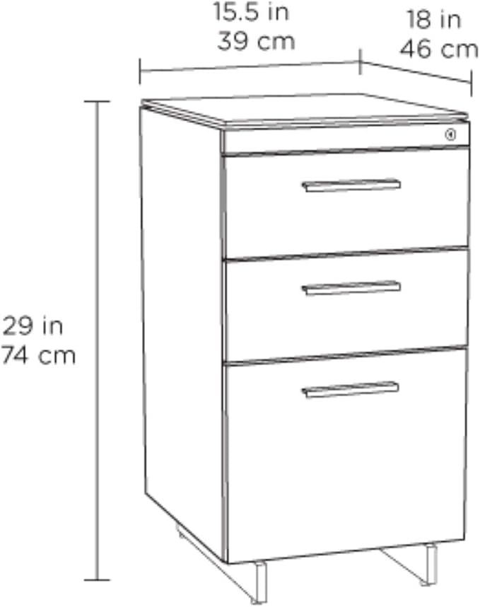 BDI Furniture Centro 6414 Locking 3-Drawer File Cabinet for Home or Office with Letter or Legal-Sized File Drawer and 2 Supply Drawers, Satin-Etched Tempered Glass Top, Satin White
