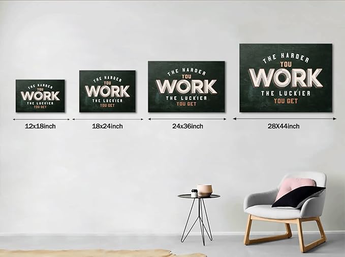 The Harder You Work The Luckier You Get - Inspirational Office Quotes Canvas Wall Art Black and White Positive Affirmations Wall Decor Artwork for Walls HD Print Framed Ready to Hang-44 Wx28 H
