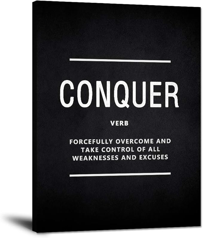 Inspirational Wall Art Motivational Posters Conquer Verb Modern Inspiring Office Quotes Positive Motto Canvas Painting Picture Prints Artwork Decor for Home Office Framed Easy to Hang (18”Wx24”H)