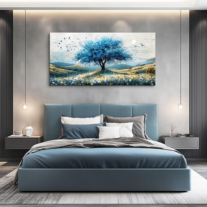 ZUITINGHUA Large Wall Decor For Living Room Canvas Wall Art For Office Modern Wall Decorations For Bedroom The Blue Tree Landscape Painting Farmhouse Pictures Artwork Room Home Decor 24x48 In