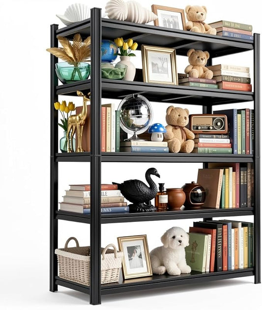 5-Tier Book Shelf, Metal Bookshelves, Heavy Duty Steel Bookcases, Large Storage Capacity Adjustable Tall Industrial Bookshelf for Living Room, Bedroom and Library, Black,72''Hx40''Wx18''D