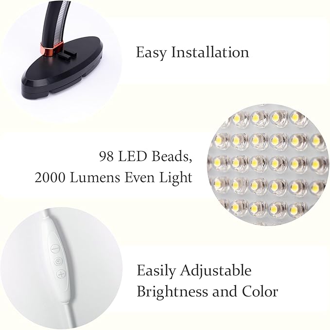 BZJ 16-Inch Half Moon Nail Light for Desk Portable Nail Art Table Lamp with Adjustable Brightness and Color Temperature for Beauty Eyelash Extensions Tattoo Crafts