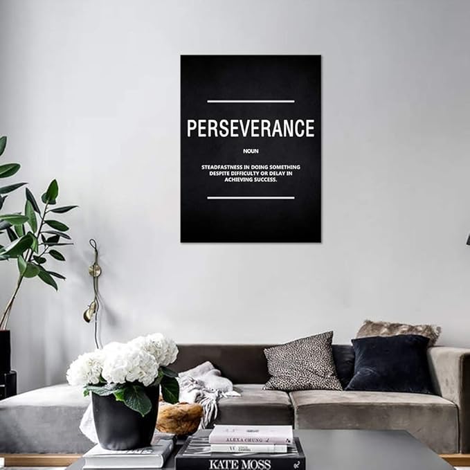 Inspirational Wall Art Motivational Entrepreneur Quote Painting Prints on Canvas Inspiring Hustle Posters Perseverance Noun Pictures Artwork Home Office Decor Framed Ready to Hang (18”Wx24”H)