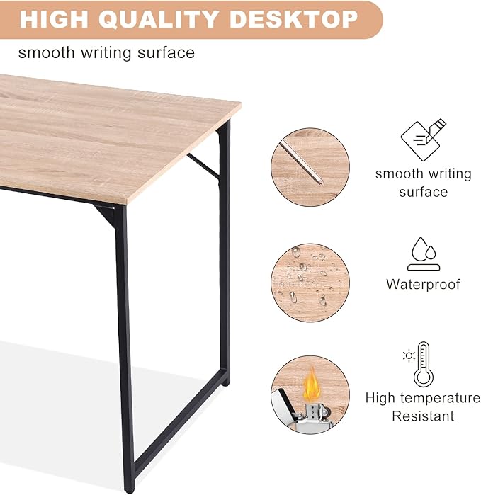 BLKMTY 39" Computer Desk Home Office Desk Wood Writing Study Table Modern Simple Computer Table Fashion Tables for Room with Metal Frame Laptop Tables Workstation for Small Space, Nature