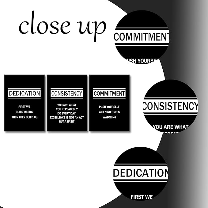 Motivational Poster Wall Decor Dedication Consistency Commitment Inspirational Wall Art Positive Signs Canvas Picture Painting for Office Living Room Workplace Artwork Ready to Hang [60''Wx28''H]