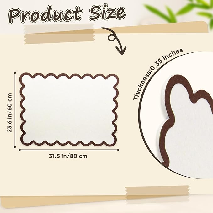 Scalloped Felt Bulletin Board, Self-Adhesive Cork Board Alternative, 31x24 Inches Foldable Bulletin Boards for Wall, Decorative Pin Board Vision Board for Home Office School (Beige-F,6080)