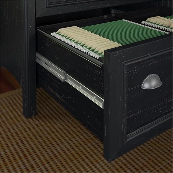 Bush Home Fairview 2 Drawer Lateral File Cabinet in Antique Black/Hansen Cherry, Home Office Storage for Letter, Legal, and A4-Size Documents