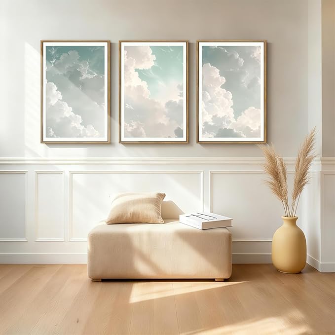 ANHUIB Large Sky Wall Art White Cloud Wall Art Nature Landscape Wall Decor Set of 3 for Living Room Bedroom Dining Room 16x24 Inch