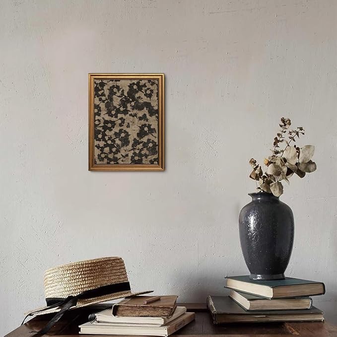Gold Framed Wall Art Vintage Canvas Wall Art Crushed Flower Minimalist Floral Pattern Botanical Artwork Prints Picture for Living Room Bedroom Farmhouse Bathroom Office Decor, 12x16