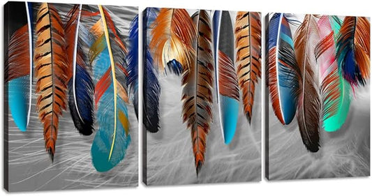 Yetaryy 3 Panels Canvas Wall Art Modern Wall Decor Landscape Color Feather Cool Painting Picture Print Poster Artwork Wall Decoration Home Decor for Living Room Dining Room Bedroom - 72" Wx36 H