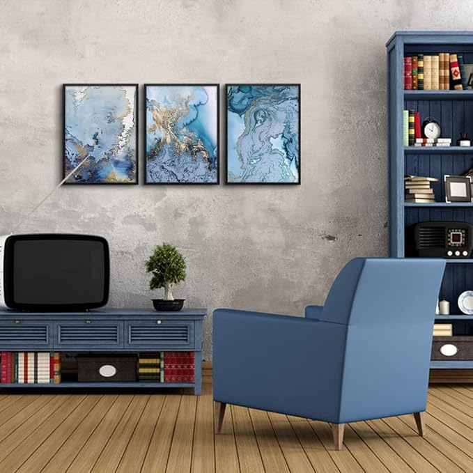 hyidecorart Black Framed Wall Art For Living Room Wall Decorations For Bedroom Wall Pictures Office Wall Decor blue Abstract Watercolor Wall Painting Prints Artwork Modern Home Decor 12X16 3 Piece