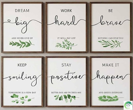 LANCHI95 6 Pcs Inspirational Wall Art Office Decor, Positive Affirmations Wall Art Motivational Prints for Office,Bedroom,Living Room,Classroom 8x10in (Slogan- UNFRAMED)