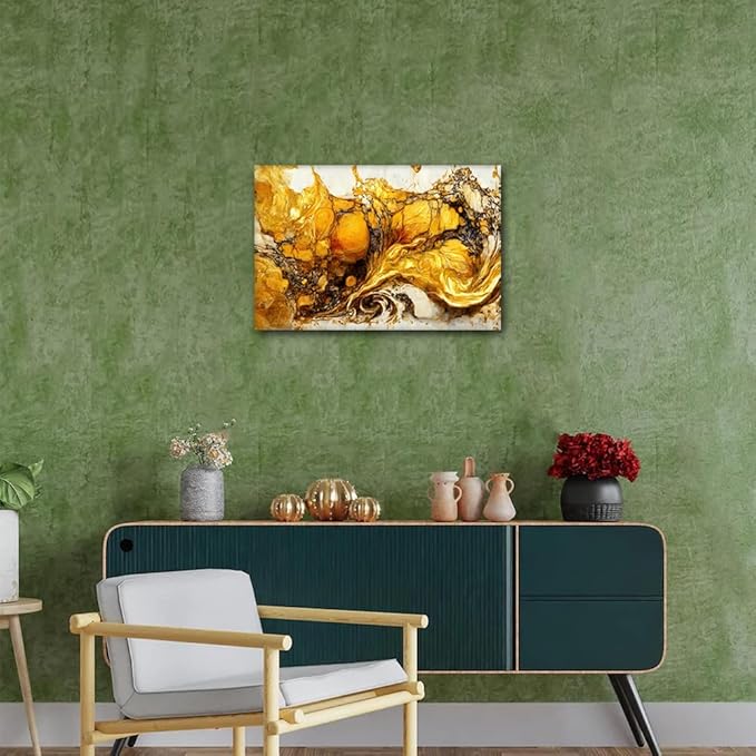 Abstract Canvas Art Decor 1 Panel Modern Native Americans Home Wall Art Gold and White Marble Art Poster Printing Dilettante Living Room Bedroom Restaurant Wall Decor Stretched Ready to Hang 18x12 in