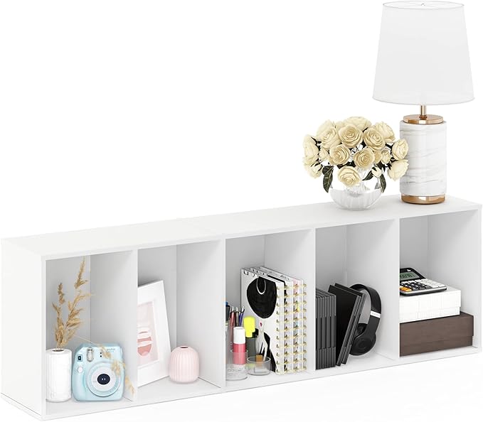 Furinno LUDER Book Shelf, 5-Tier Bookshelf, Bookcase with Open Shelves, 9.4 x 15.8 x 52, Easy Assembly, for Living Room, Bedroom, Home Office, Plain White