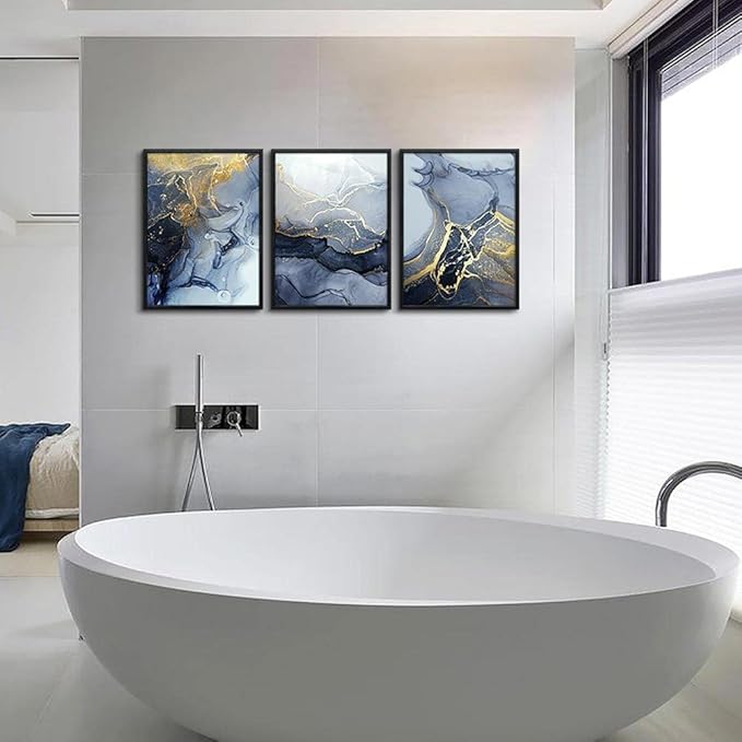 Black Framed Wall Art for Living Room Abstract Wall Decor for Bedroom Abstract Ink painting Wall Artworks Pictures for Office Decoration 3 Panels Bathroom Home Decorations Posters Framed Art Prints