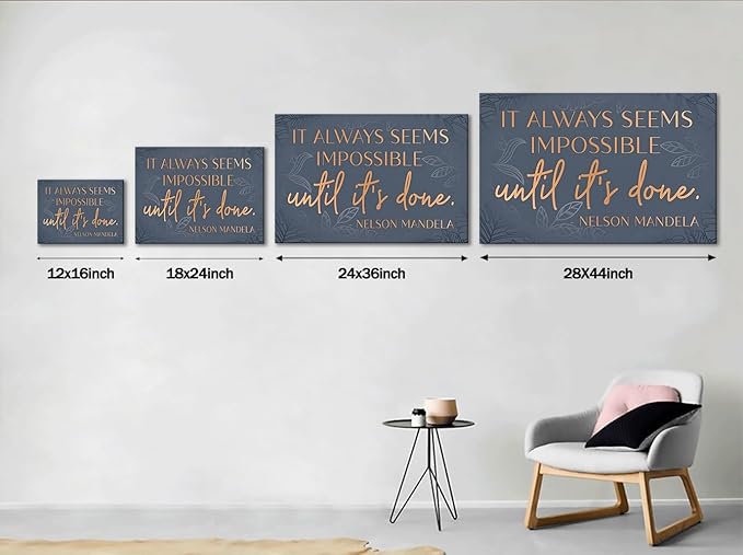Yatsen Bridge Inspirational Wall Art - Positive Office Picture Motivational Wall Decor It Alaways Seems Impossible Until It's Done Quotes On Canvas Entrepreneur Print Poster for Bedroom Home, 24x36 in
