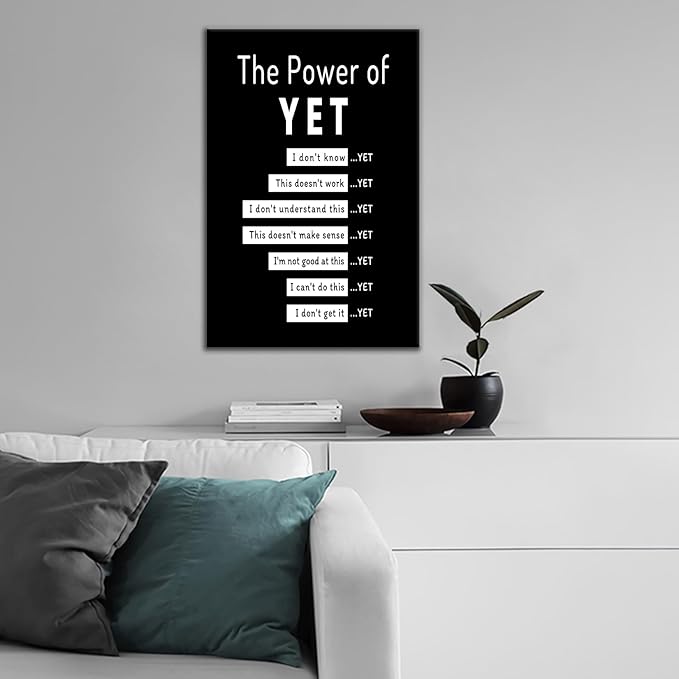 Motivational Canvas Wall Art Inspirational Office Poster Wall Decor Print Positive The Power of Yet Quotes Picture Painting Artwork for Gym Living Room Workplace Stretched and Framed [30''Wx 40''H]