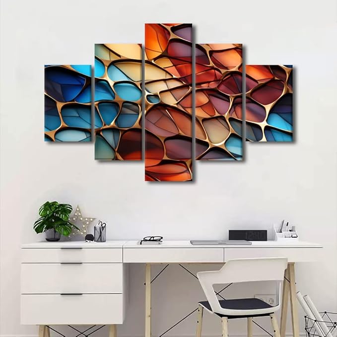 Canvas Wall Art Decor for Home Modern Abstract Art Canvas Decor 5 Panel Colored Glass Painting Art for Abstract Enthusiasts Living Room Bedroom Decor Stretched and Framed Ready to Hang 60x40 in