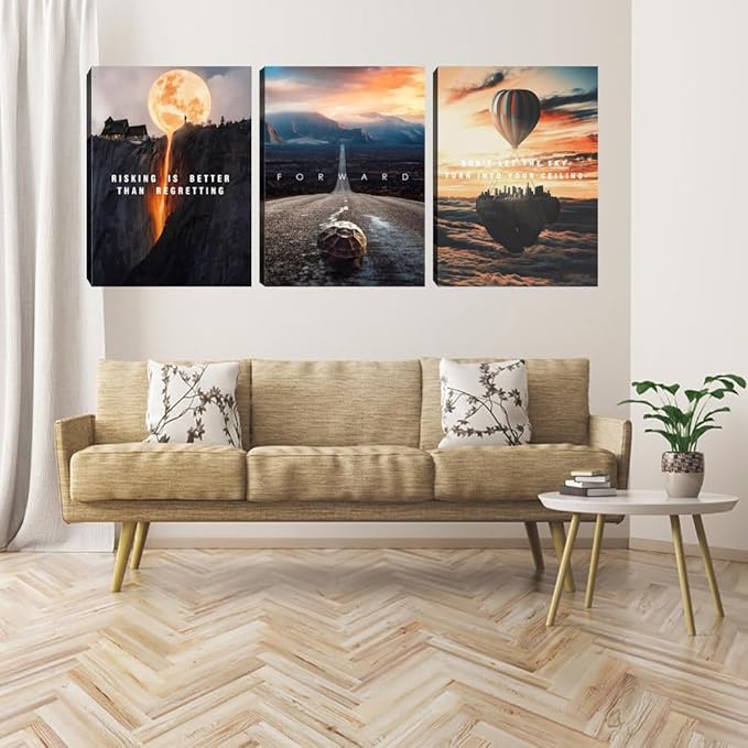 3 Pieces Motivational Canvas Wall Art Office Wall Decor Entrepreneur Quotes Inspiring Framed Poster Inspirational Quotes for Art Decoration Ready to Hang for Office Work Place Bedroom(60''Wx28''H)