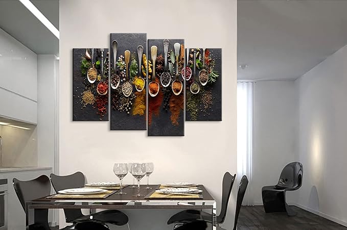 YOUHONG 4 Pieces Kitchen Wall Art - Spices Poster, Food Decor, Dining Room Decor (48''W x 32''H)