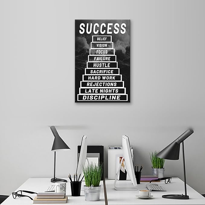 Motivational Wall Posters for Office Success Inspirational Positive Quotes Canvas Print Painting Inspiring Sign Picture Artwork for Bathroom Classroom Art Wall Decor Ready to Hang [12''Wx18''H]