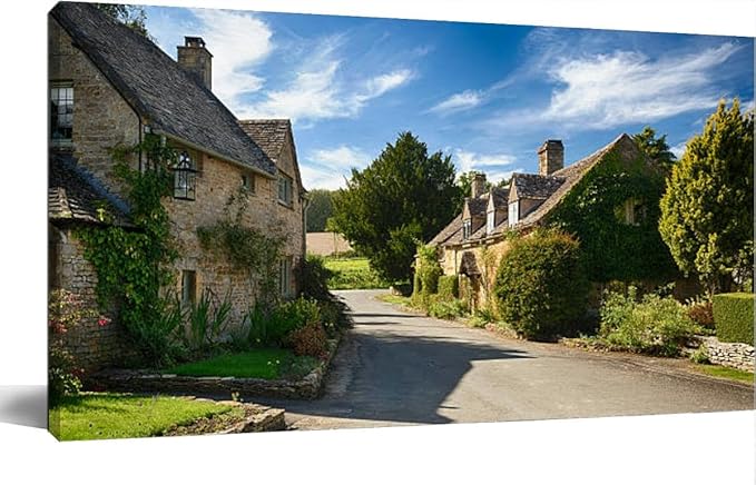 Old cotswold stone houses Canvas Wall Art Large Framed Prints Pictures Wall Decor Posters Painting Artwork for Living Room Bedroom Kitchen Bathroom 12x24