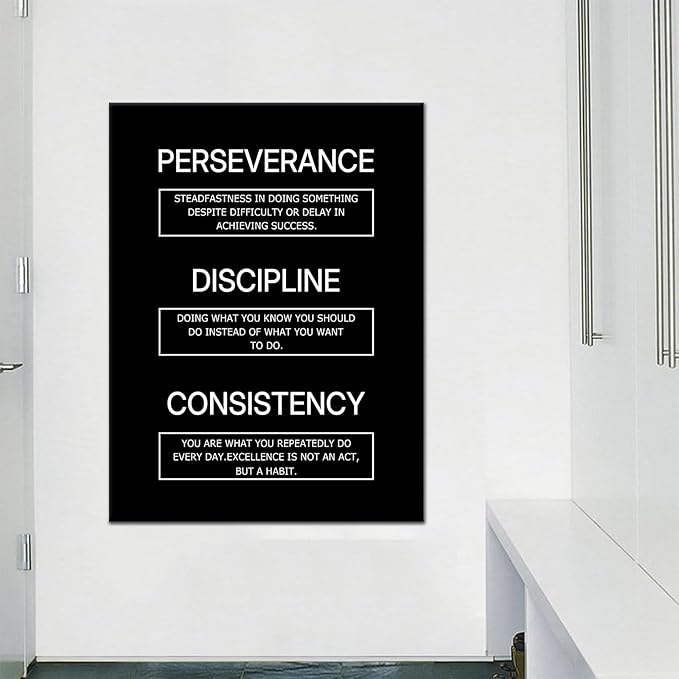 Motivational Canvas Wall Art Discipline Consistency Perseverance Entrepreneur Quotes Poster Print Inspirational Positive Picture Artwork for Office Gym Men Room Decor Ready to Hang [30''Wx 40''H]