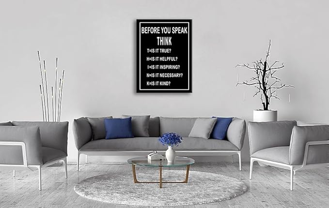 Inspirational Wall Art Before You Speak Think Motivational Poster Printed on Canvas Wall Decor for Living Room Motivational Framed Positive Artwork Bedroom Home Office Wall Decor [30''W x 40''H]