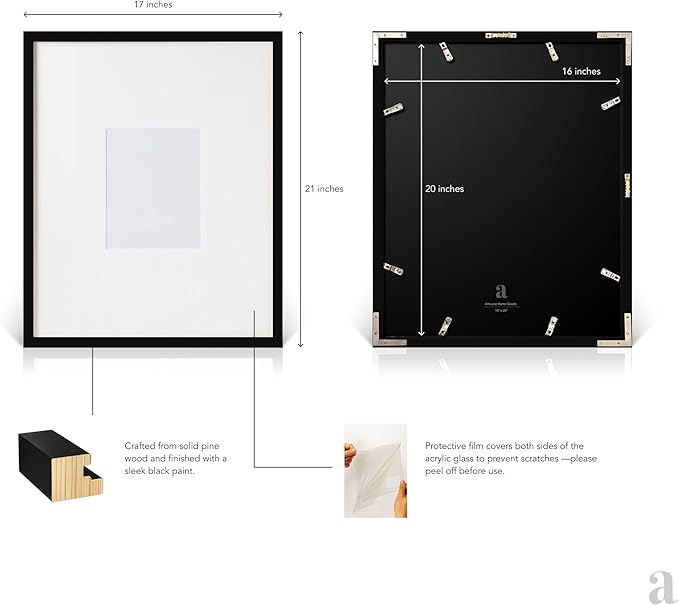 artisane home goods - Gallery Frame 1.0, Picture Frame, 16x20 Black, Gallery Wall Frame Set, Large Picture Frame, Oversized Mat (4x4, 4x6, and 5x7)