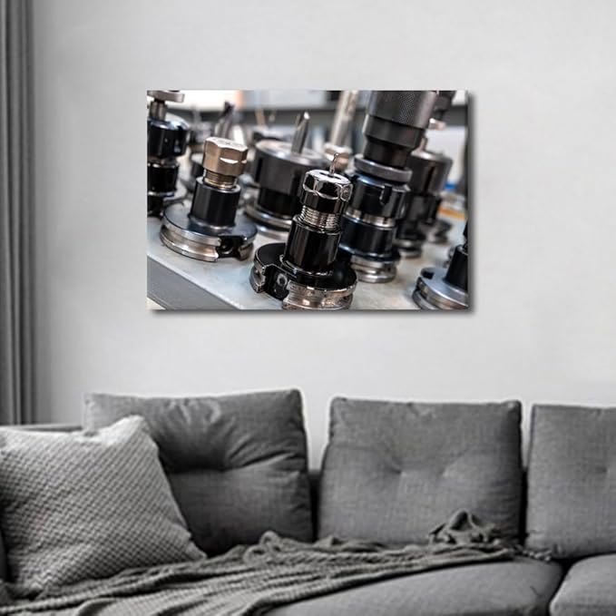TUMOVO Art Work for Home Walls Machine Drill Bits Canvas Painting Wall Art 1 Panel Wall Art Canvas Frame Art Prints Machine Tools Room Decor Poster Home Decor Artwork Wall Hanging, 12" x18"